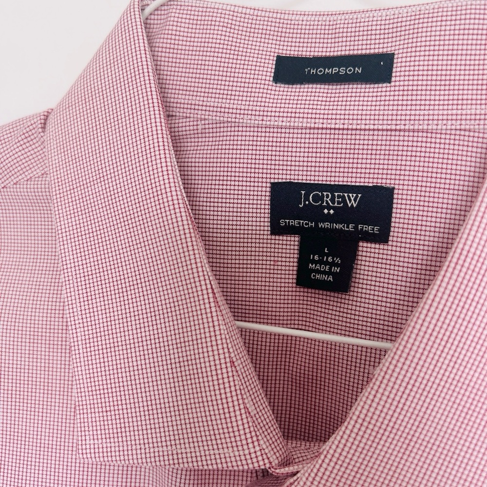 J.Crew Thompson Slim Fit Red White Check Dress Shirt Men’s L 16-16.5 - Picture 4 of 5